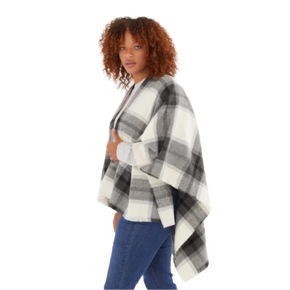 Kensie Black and White Wrap Plaid Womens One Size